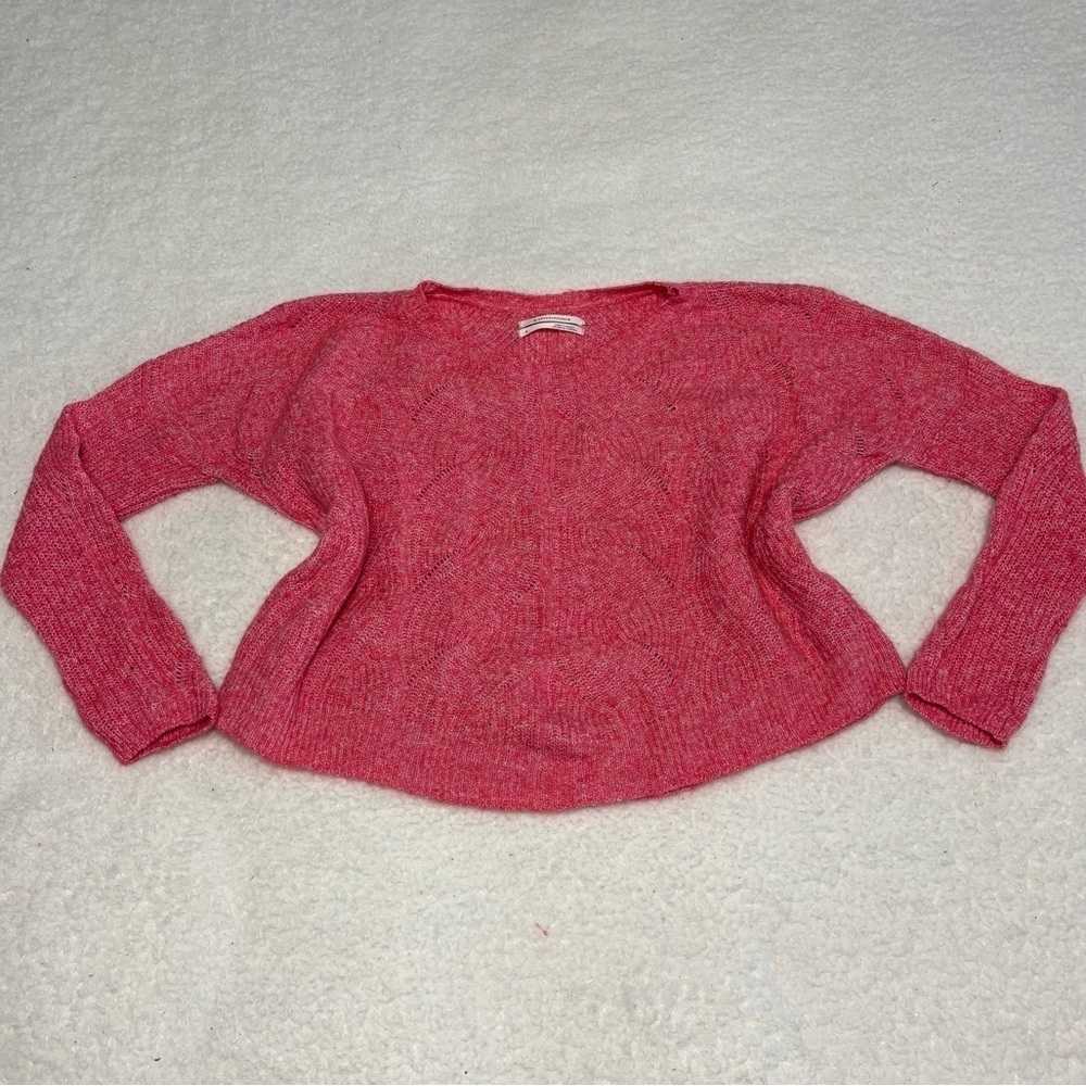 Anthropologie Women Pink Wool Blend Knit Cropped Sweater